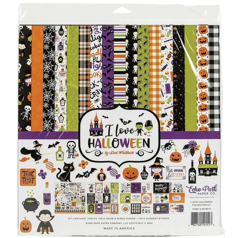 Echo Park Paper Company Love Halloween Collection Kit, Orange, Black, Purple, Green , 12-x-12-Inch - Image 1